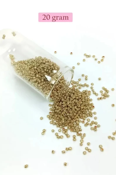 HERŞEYTREND Dökme Cam Kum Boncuk (11/0) 2 mm - 20 Gram - Altın - BNC024